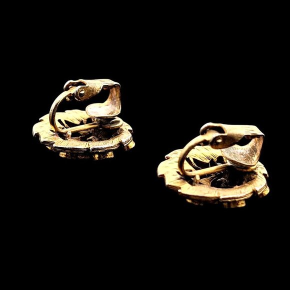Vintage Gold-tone Clip-On Earrings Smooth & Textured Ornate Design 3/4" - Picture 4 of 5